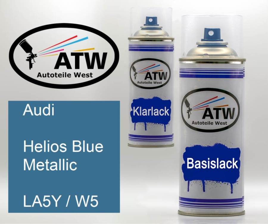 Audi, Helios Blue Metallic, LA5Y / W5: 400ml Sprühdose + 400ml Klarlack - Set, von ATW Autoteile West.